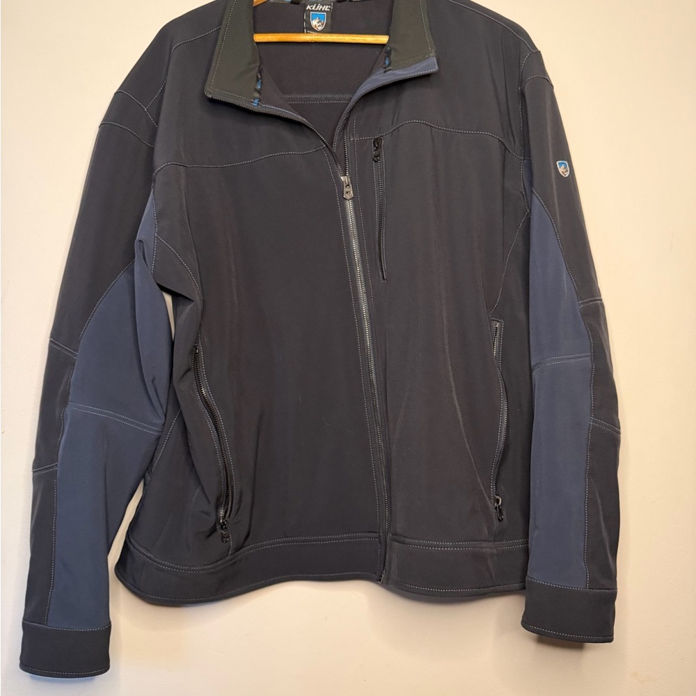KÜHL Softshell Jacket Mens XXL Black Gray Full Zip Outdoor Hiking Stretch